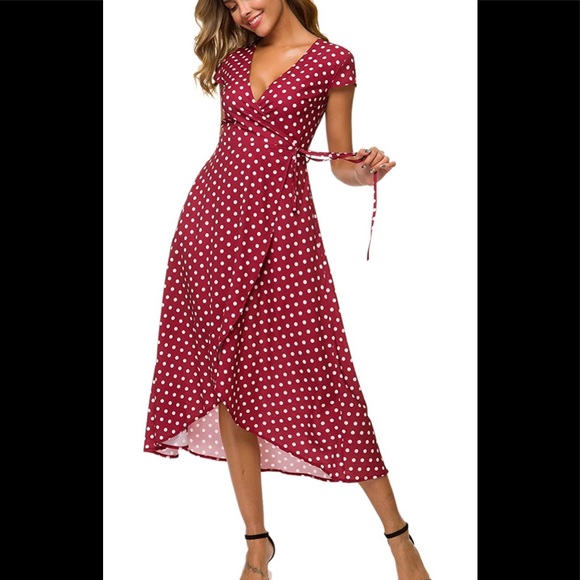 Summer V-Neck Wrap Polka Dot Maxi Beach Dress - Picture 4 of 6
